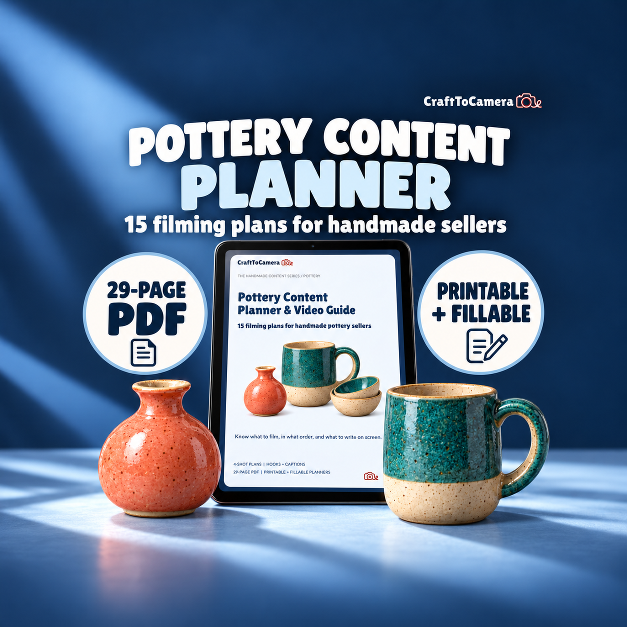 Pottery Content Planner and Video Guide, 15 filming plans, 29-page printable and fillable PDF