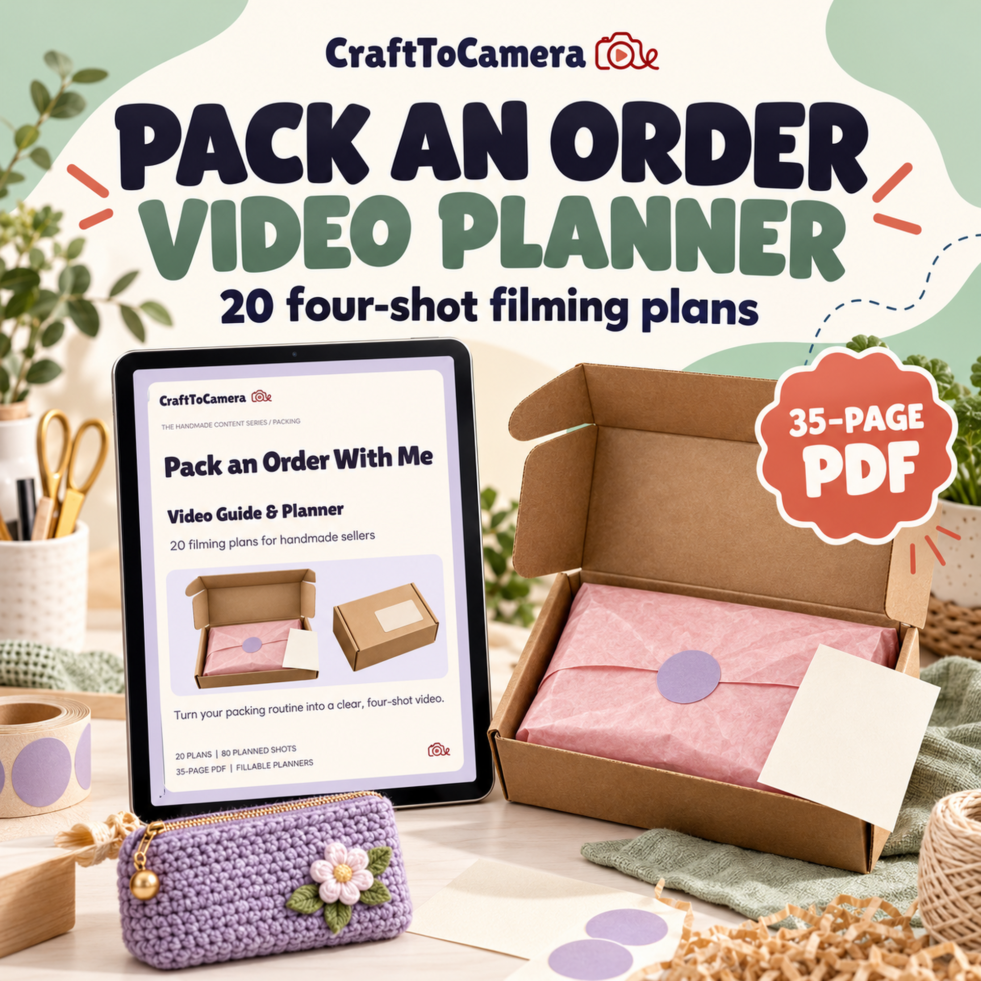 Pack an Order Video Planner, 20 filming plans, 35-page PDF