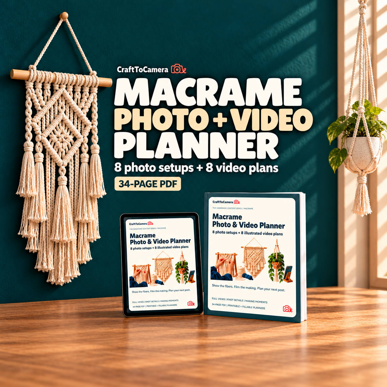 Macrame photo and video content kit with photography setups and planner worksheets