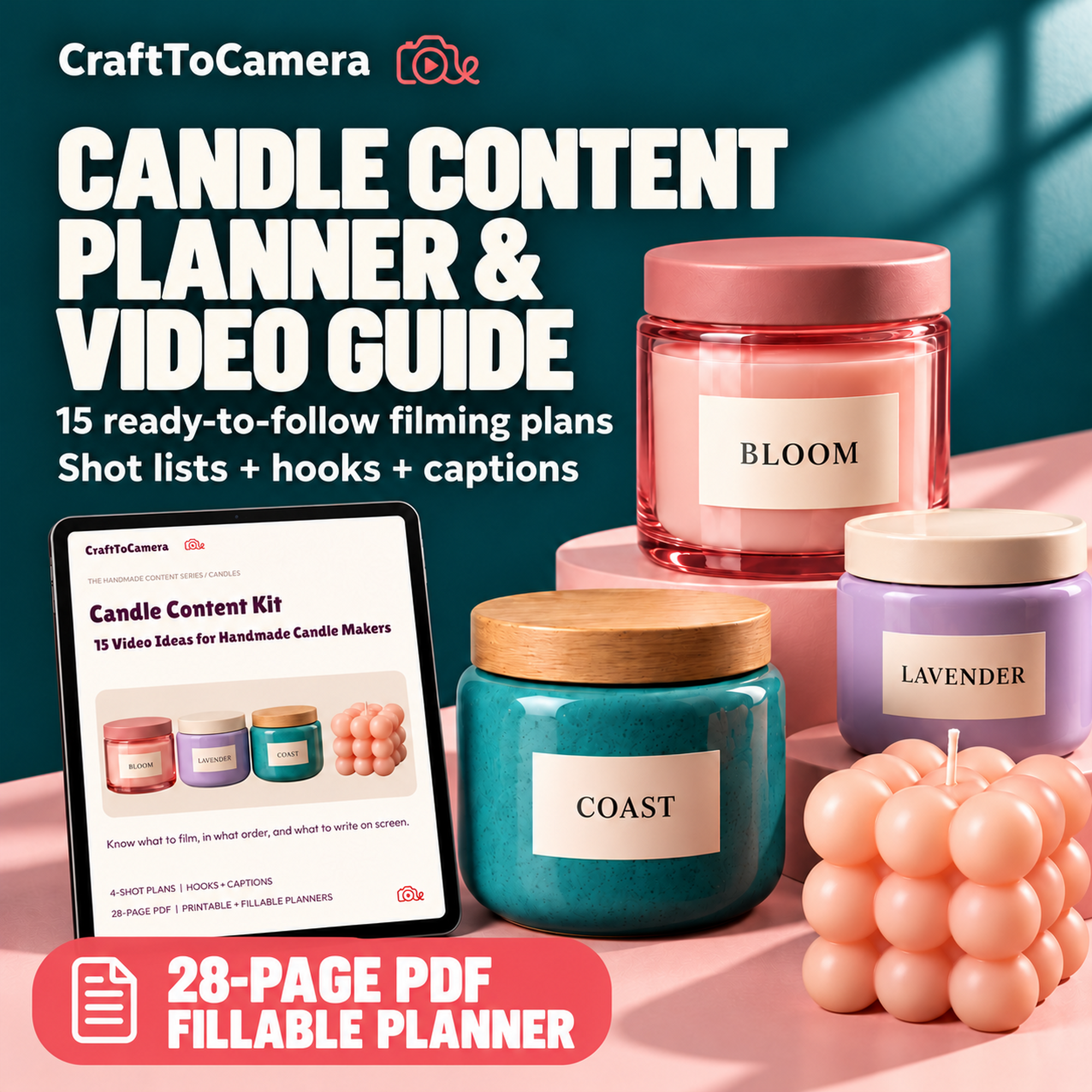 Candle Content Planner and Video Guide, 15 filming plans, 28-page PDF