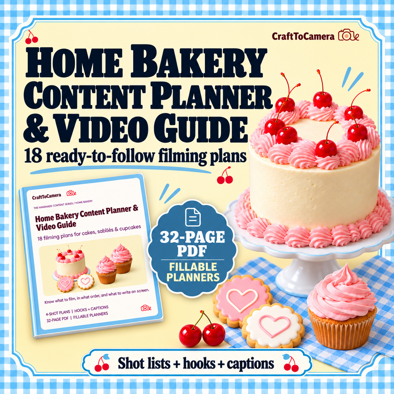 Home Bakery Content Planner and Video Guide, 18 filming plans, 32-page PDF